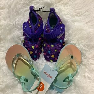 NWT BUNDLE Speedo Girls’ 💜 print Water Shoes  AND Flip Flops-Size Small (5-6)
